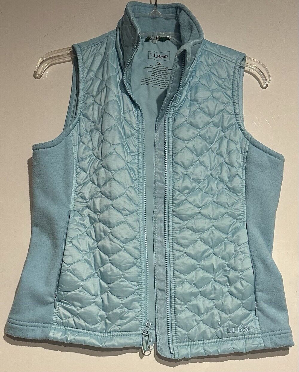 L.L. Bean Light Blue Green Zip Thinsulate Quilted Puffer Vest Womens XS Camping